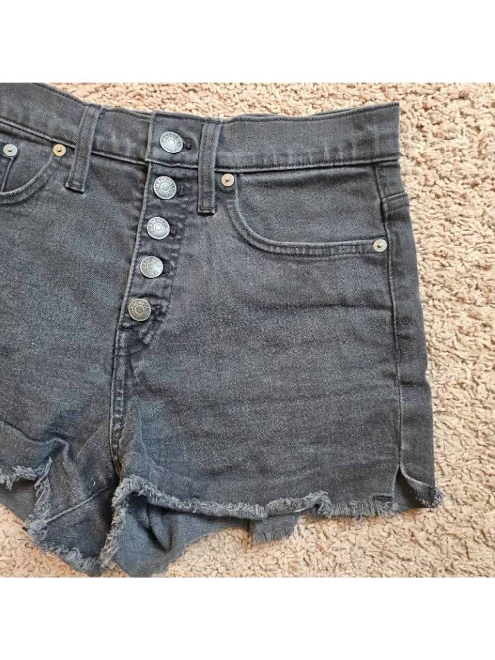 Madewell Shorts Women 24 Black Mid Rise Button Fly Raw Hem Denim Stretch Cotton - Picture 4 of 9